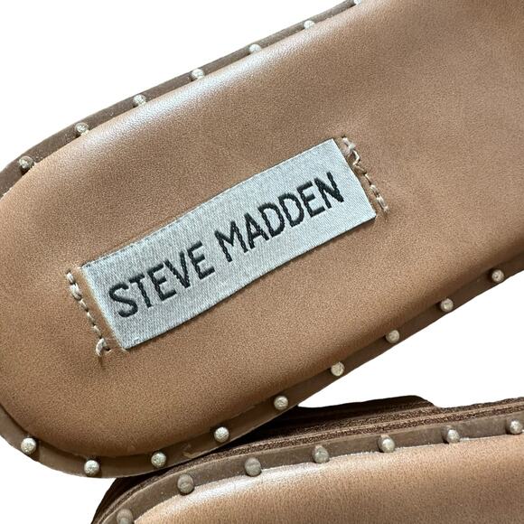 Steve Madden | Size 10 Alita Slip on Slide Sandals Gold Tone Black Hardware - Picture 5 of 11